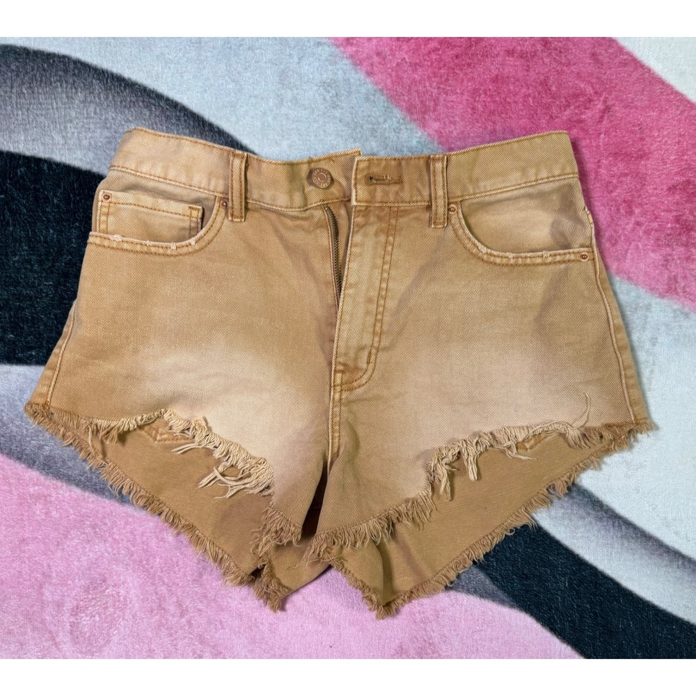 BDG Urban Outfitters Tan High Waisted Frayed Cutoff Denim Shorts Size 29